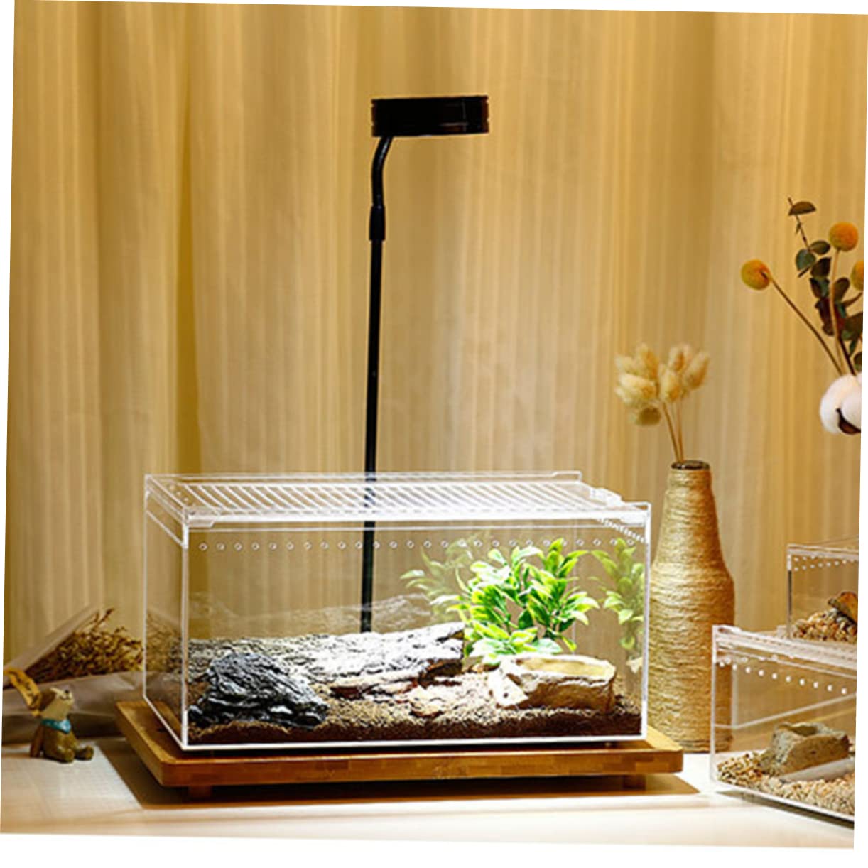 Caja de Cría de Reptiles de Acrílico Transparente a Prueba de Fugas | Montaje Integrado, Tapa con Cierre Antiescape, Alimentación Agua Fácil, para Serpientes Jóvenes y Anfibios Pequeños