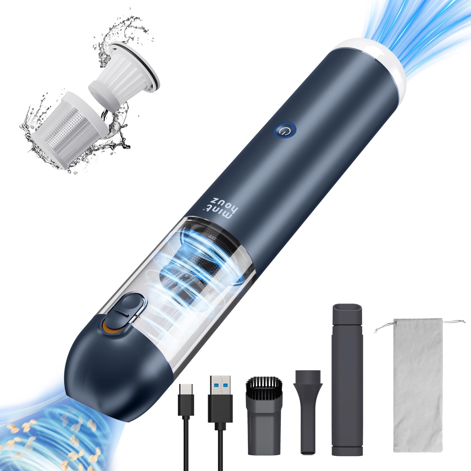 Minthouz Handheld Vacuum Cleaner 17000Pa, 120W Cordless Car Vacuum Rechargeable with Blower, 2-Speed Portable Wireless Mini Hand Held Vacuum Cleaner with LED/SOS Light for Car/Home/Pet/Office/Keyboard