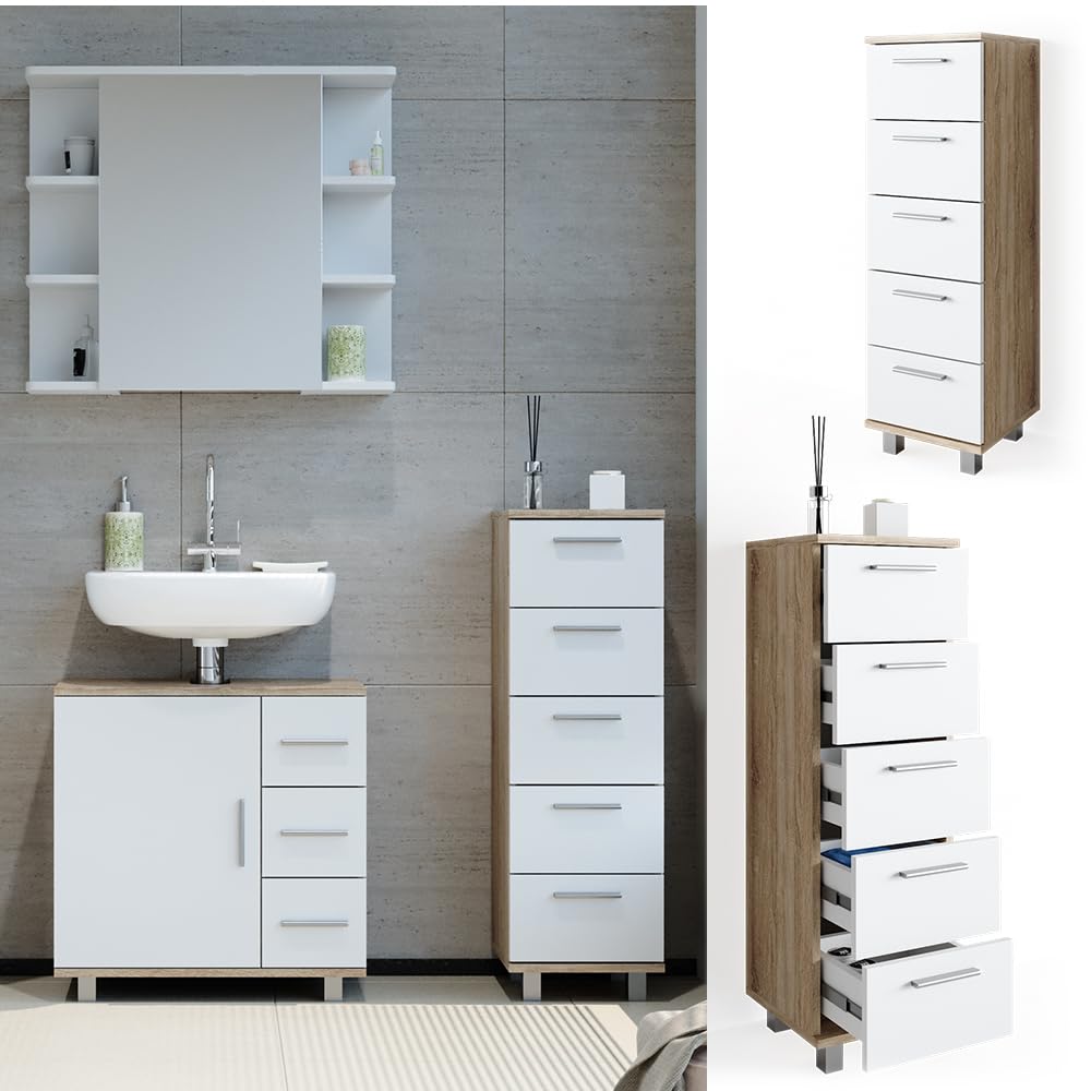 Ensemble de meubles de salle de bain Ilias, 4 parties, Sonoma, Blanc Ensemble de meubles de salle de bain Ilias, 4 parties, Sonoma, Blanc