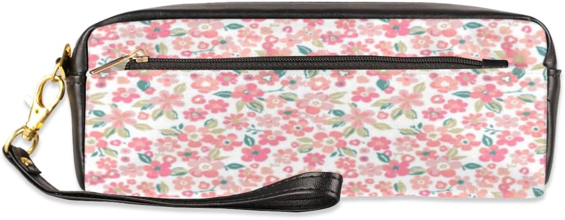 Cherry Tree Leather Cosmetic Makeup Bag With Zip Handle Stationery Bag For Cosmetics Makeup Tools And Stationery Portable Carrying Cosmetic Bag