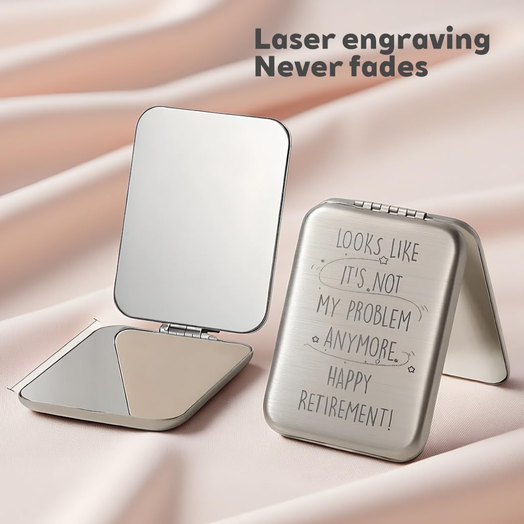 Happy Retirement Silver Mirror - Not My Problem Anymore Retired 2026 - Retirement Gift for Woman, Goodbye Gifts for Coworkers, Friend, Mom, Boss, Nurse, Teacher (Silver)