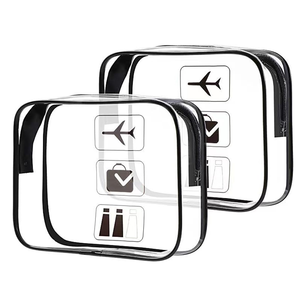 Pack of 2 Transparent PVC Toiletry Bags,Aeroplane Approved Cosmetic Bags,Waterproof Hand Luggage Travel Accessories,Makeup Bags for Men,Women, Family,Black