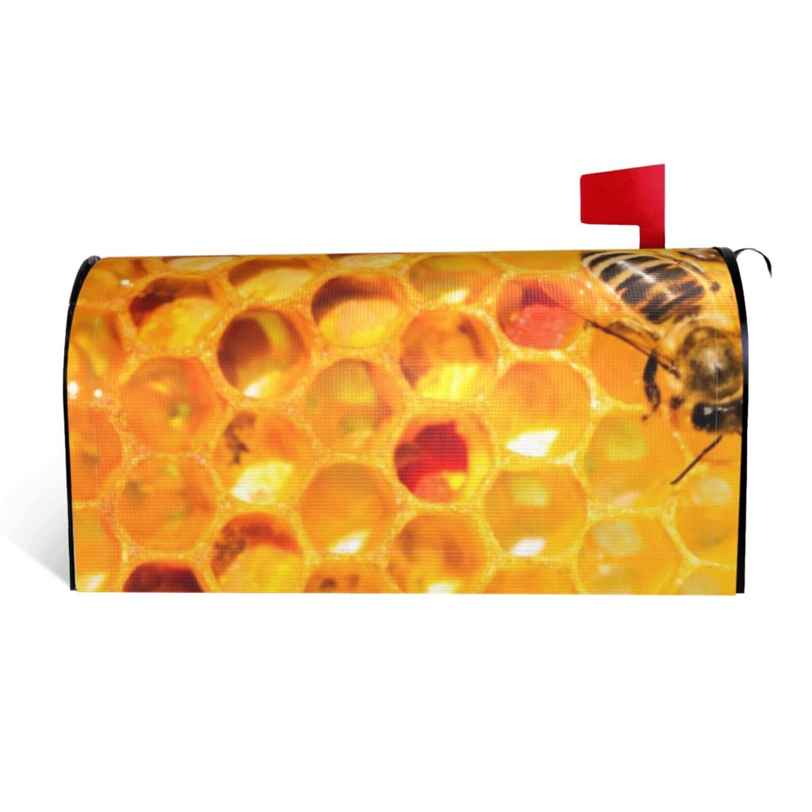 Bienen auf Bienenstock Wabenbriefkasten-Abdeckung, magnetische Briefkasten-Abdeckung, Dekoration, Standardgröße, 53,3 x 45,7 cm, Briefkasten-Abdeckung, Briefkasten-Abdeckung für Garten, Hof