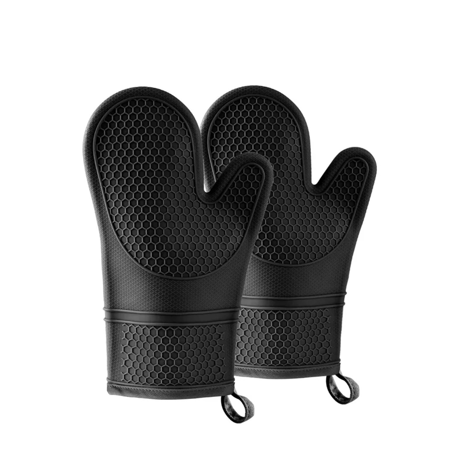 Gant Four Ensemble de Gants Cuisine antidérapants en Silicone, Doublure Coton Doux, imperméables(Black)