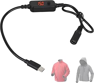 20″ 5V-20V Heated Jacket StepUp Adapter Charger Cable for Milwauke, M12, Makita.Snap-on, Metabo, Craftsman, AEG Gear(Type C to DC 5.5mm Adjustable Voltage 5V, 9V, 12V, 15V, 20V)