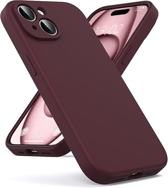 Oududianzi - Coque Compatible avec iPhone 15 Silicone Liquide,Intérieur Doublure Microfibre, Housse Protection Antichoc, Étui Résistant aux Rayures, iPhone 15 Case - Bordeaux - 1