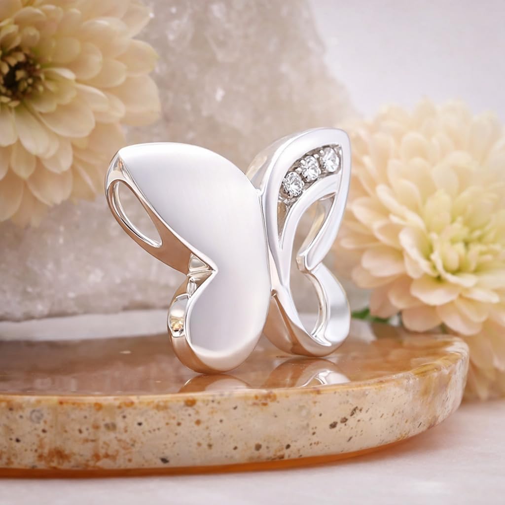 CLEVER SCHMUCK Damen Halskette Anhänger Schmetterling 22 mm 3 Zirkonia & Panzerkette 45 cm lang 925 STERLING 925 im Schmucketui creme