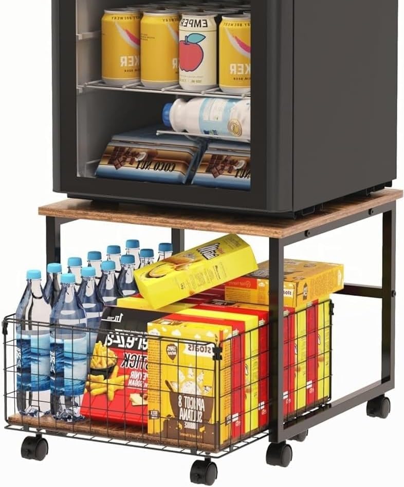 OGFC 37139 Space Saver Mini Fridge Stand,Fridge Stand with Storage,120LBS Mini Fridge Table with 4 Lockable Wheels,Fridge Cart for Dorm, Home, Kitchen, Office-Black-image-47