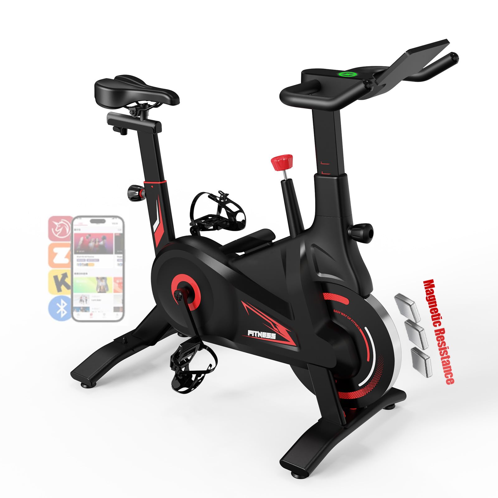 Bluearth Heimtrainer Fahrrad mit Magnetischem Widerstand, Hometrainer Fahrrad mit Smart App, Leise & Bequem Indoor Spinning Bike mit Immersivem Erlebnis und Live-Kursen, Max. 150KG