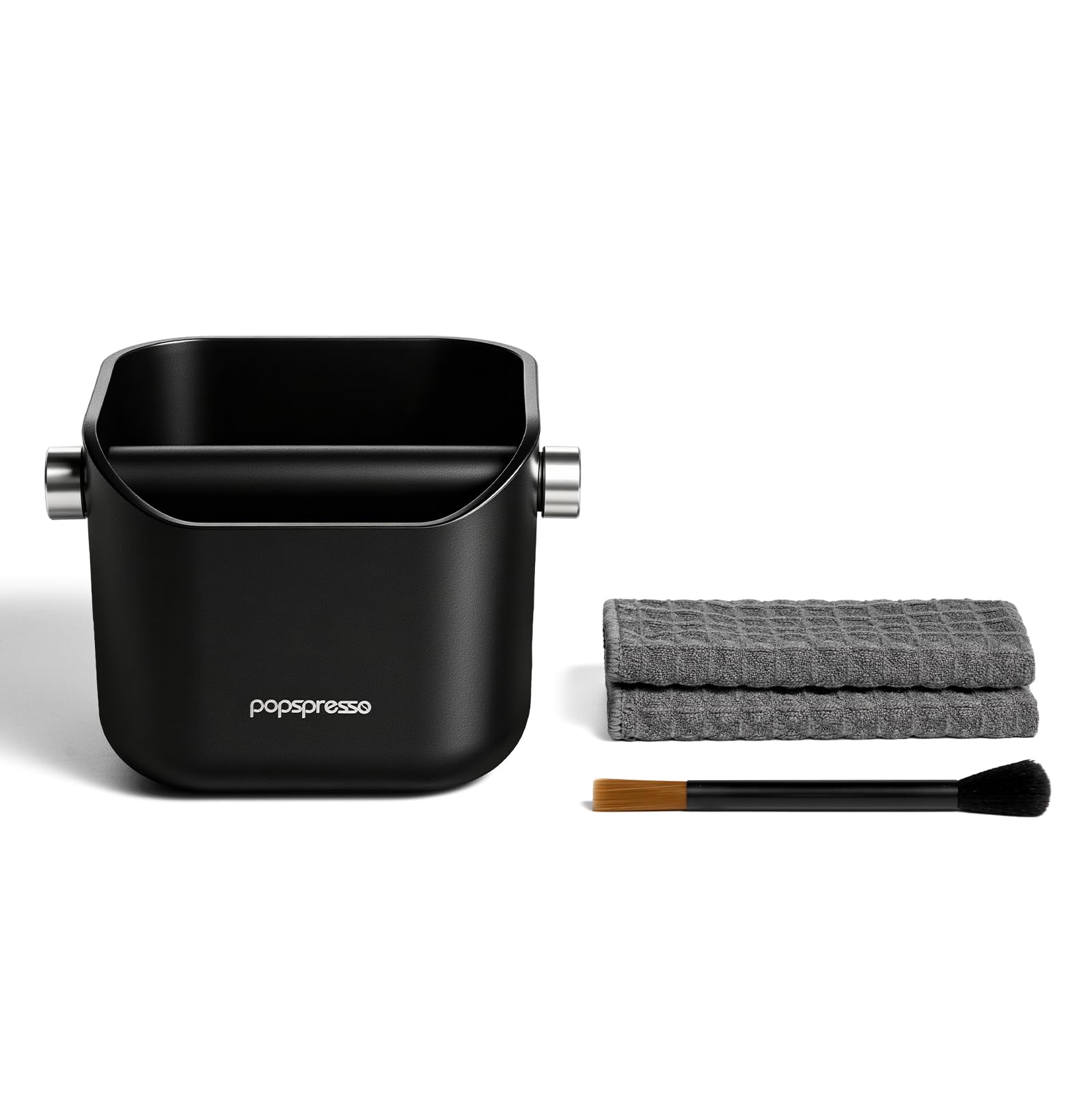 3 In 1 Espresso Knock Box Set, Coffee Puck Disposal Box with Cleaning Brush and Towel, Detachable Quiet Silicone Bar Coffee Ground Bin, Durable Barista Maintenance Tools