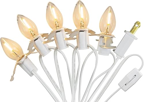 KGC Cable de accesorios con 5 bombillas LED de 9 pies C7 con clip de cable con doble fusible de repuesto, molde de soplado, decoración de Navidad de