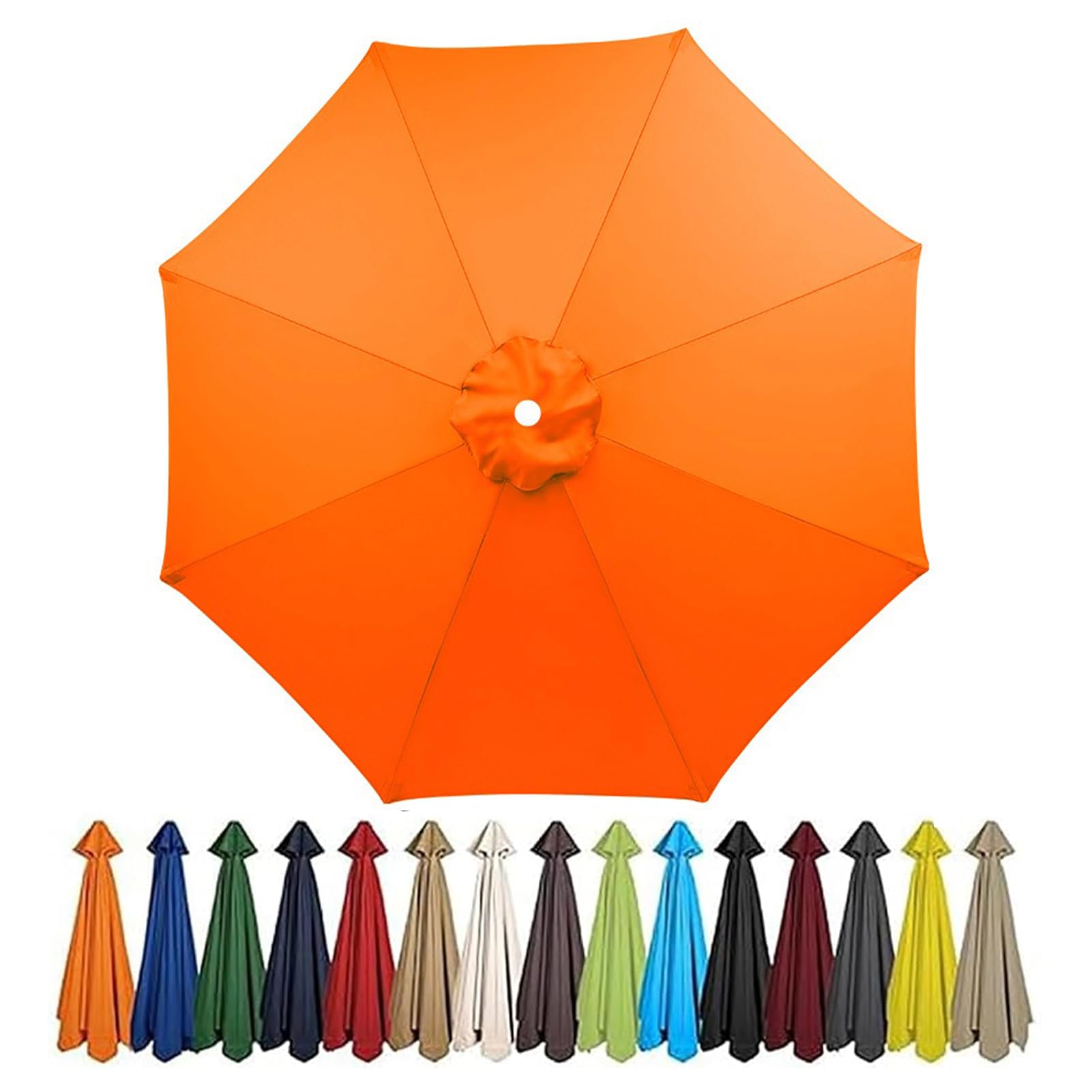 Garden Parasol Umbrella 4m/3.5m/3m/2.7m/2.5m/2.3m/2m Patio Outdoor Sun Shade Replacement Canopy 6 Arms/8Arms for Beach Pool Lawn Backyard Deck Waterproof UV 50+ (Orange,6ribs:2M/6.5ft)