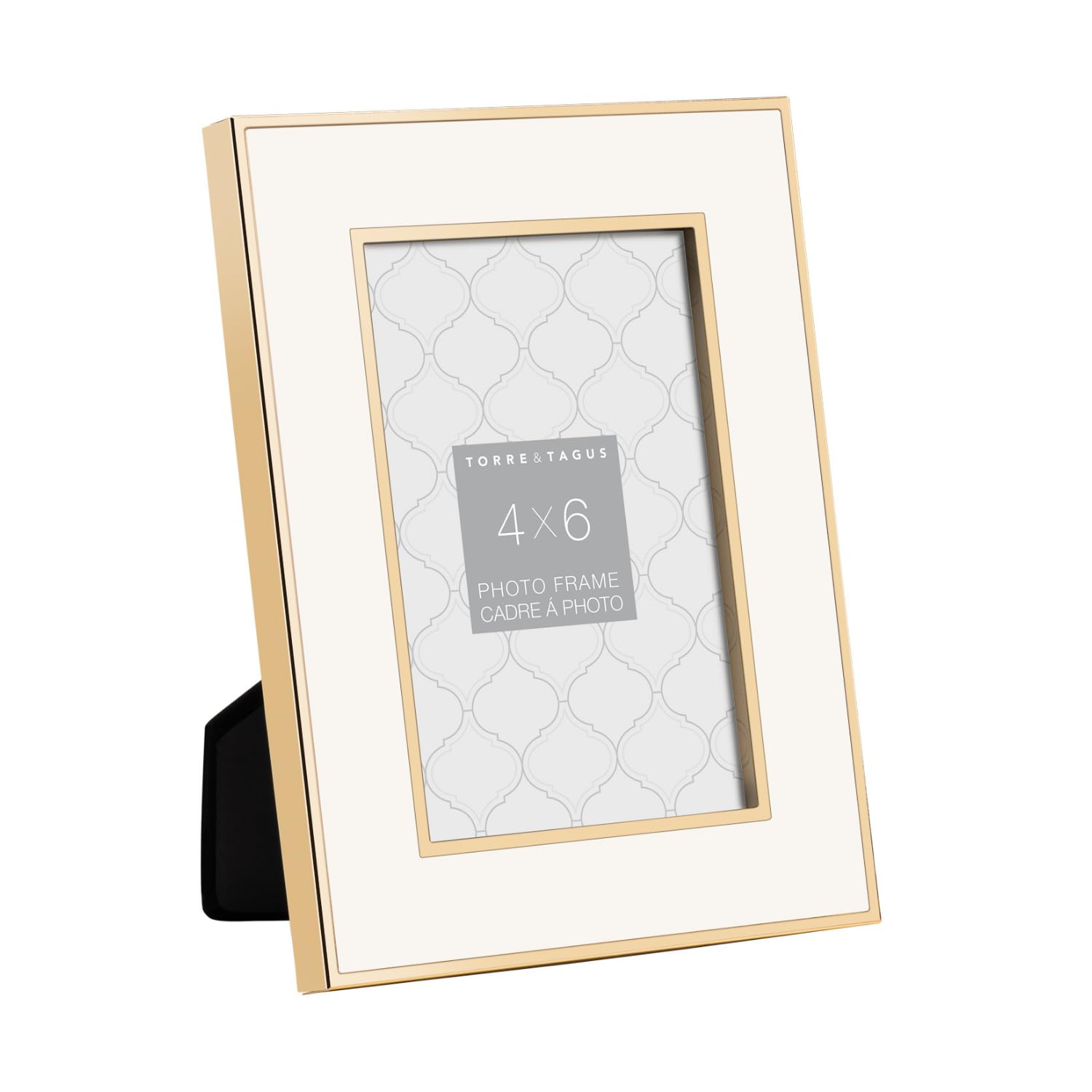 Torre & Tagus 4x6 White Enamel Gold Metal Picture Frame (Portrait/Landscape), With Felt Back For Tabletop Display/Wall-Mountable, Home or Office (Regis)