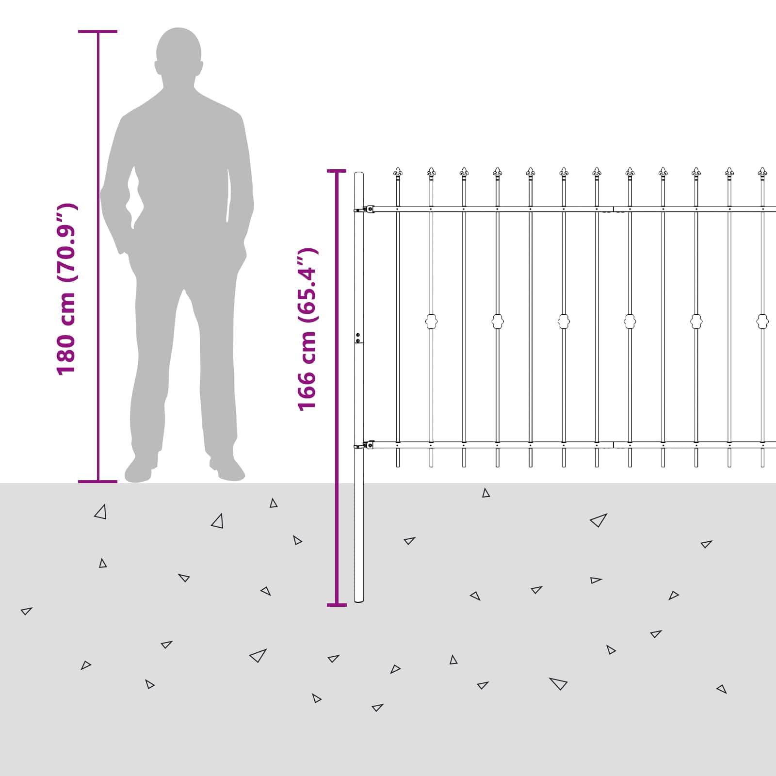 Spießzaun Asten Schwarz aus pulverbeschichtetem Stahl 200 x 166 cm mit Speerspitze Zaunelement für Gartenzaun Sichtschutz und Sicherheit im Außenbereich Terrasse und Vorgarten