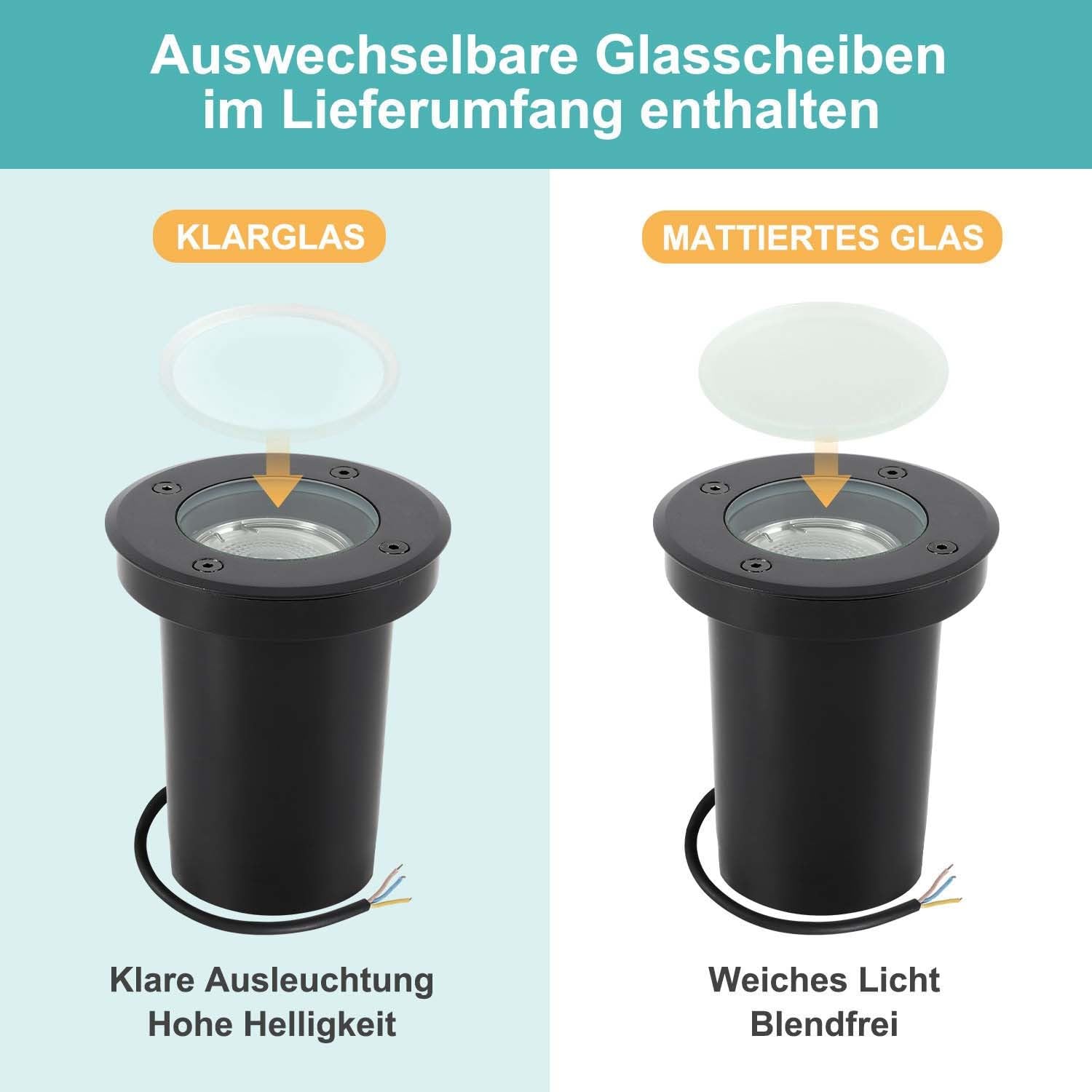 Bodeneinbaustrahler Außen 8er Set, Bodenstrahler schwenkbar | schwarze Bodenleuchten mit GU10 Fassung, IP67, 4000K Neutralweiß, wasserdicht für Gartenbeleuchtung und Gehwegbeleuchtung