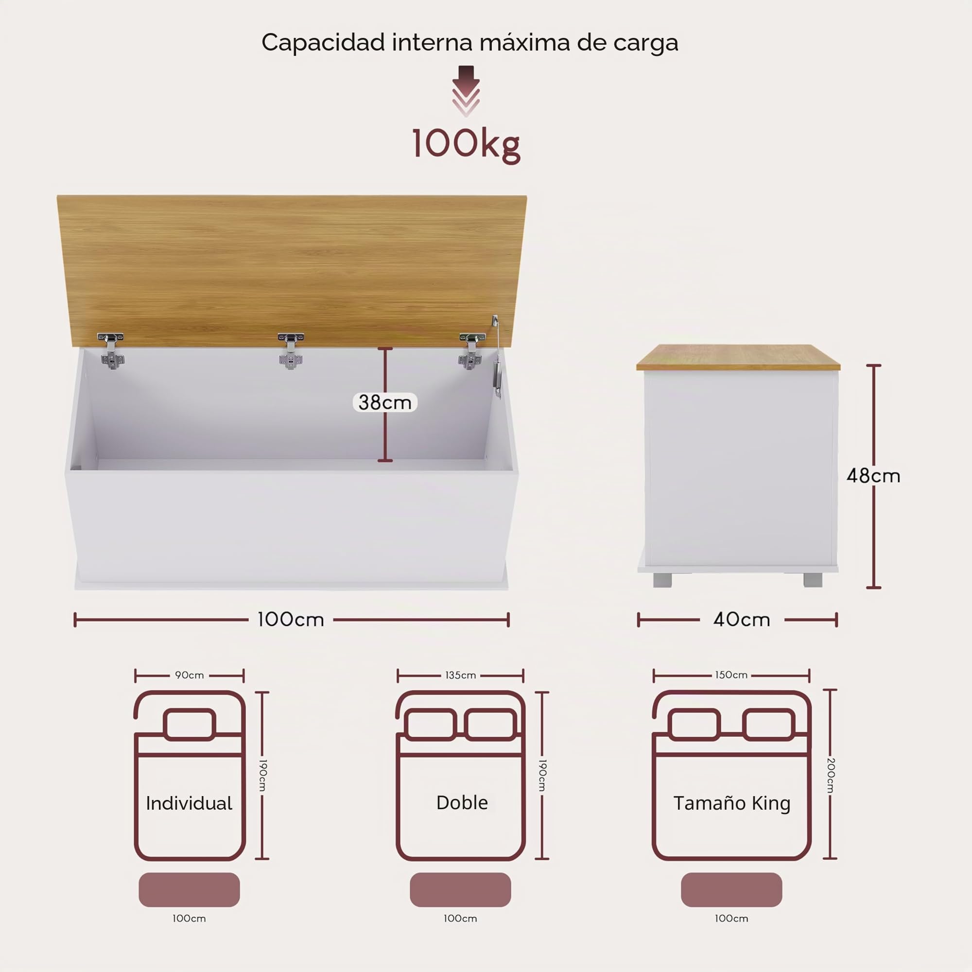 Vida Designs Arlington - Otomana de Almacenamiento, baúl de Madera con Tapa, Asiento, Taburete, Banco de Ventana, Mantas, Ropa de Cama, Caja de Juguetes, reposapiés, Color Blanco