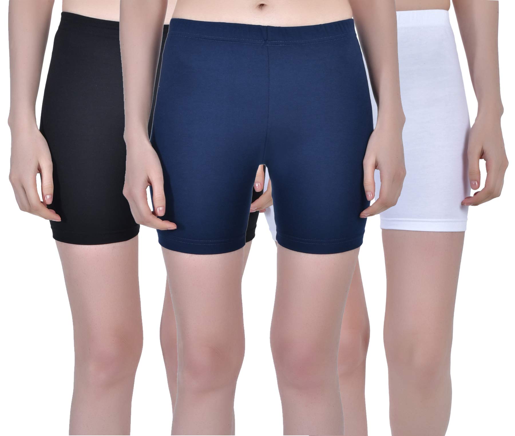 aimly Women Cotton Blend Stretchable Cycling Gym Yoga Knee-Length Shorts Pack of 3-picture-6
