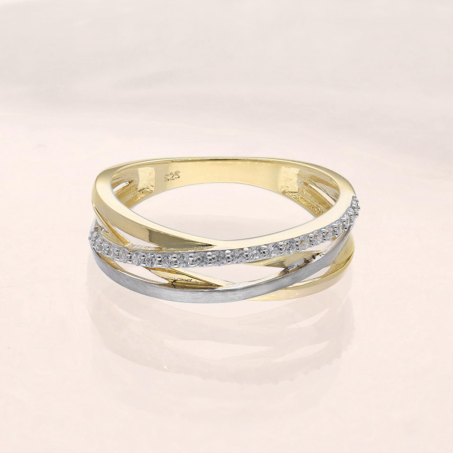 trendor Damenring 925 Silber Vergoldet Bicolor Zirkonia-Ring 28016 | zauberhaftes Accessoire für Frauen, wunderschönes Schmuckstück,