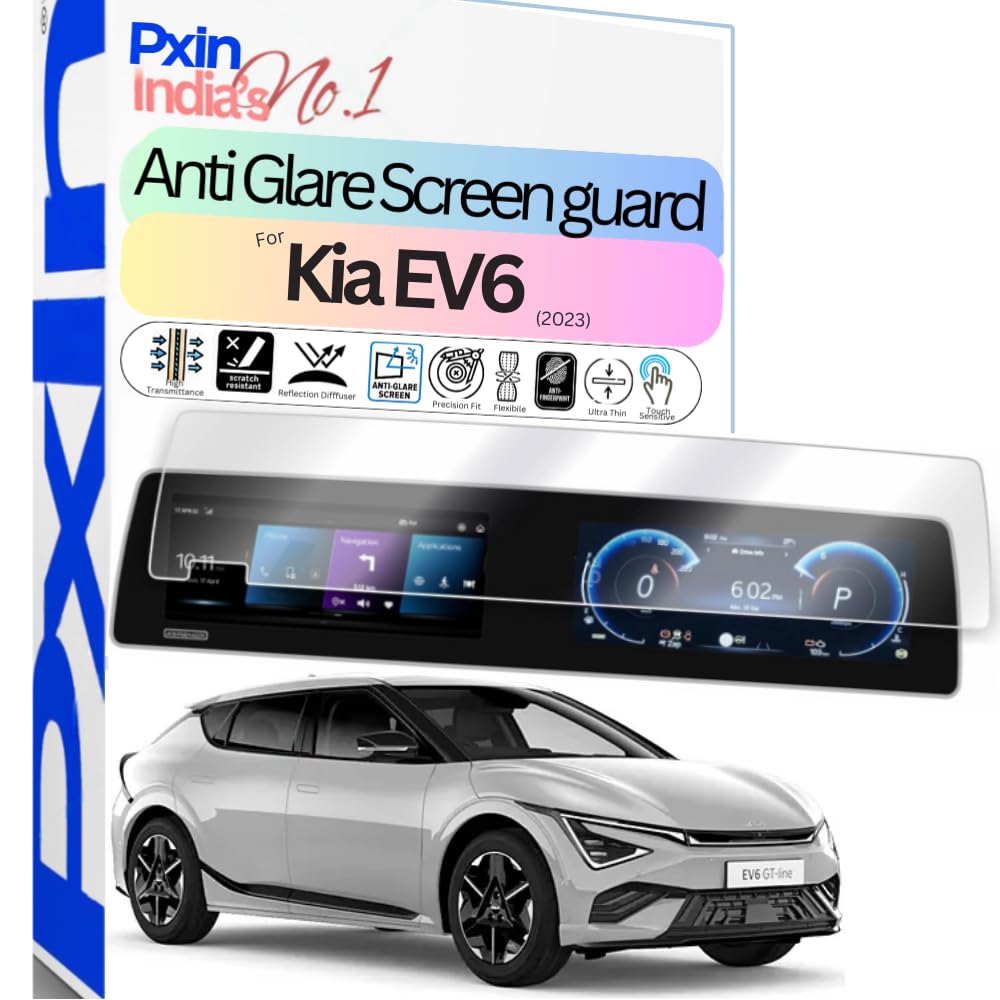 Pxin Anti-Glare & Anti Reflection Screen Guard compatible with Kia EV6 (2023) Car Infotainment| Plasma Layer| Scratch Resistant | 4K HD Clarity | No Fingerprint-image-25