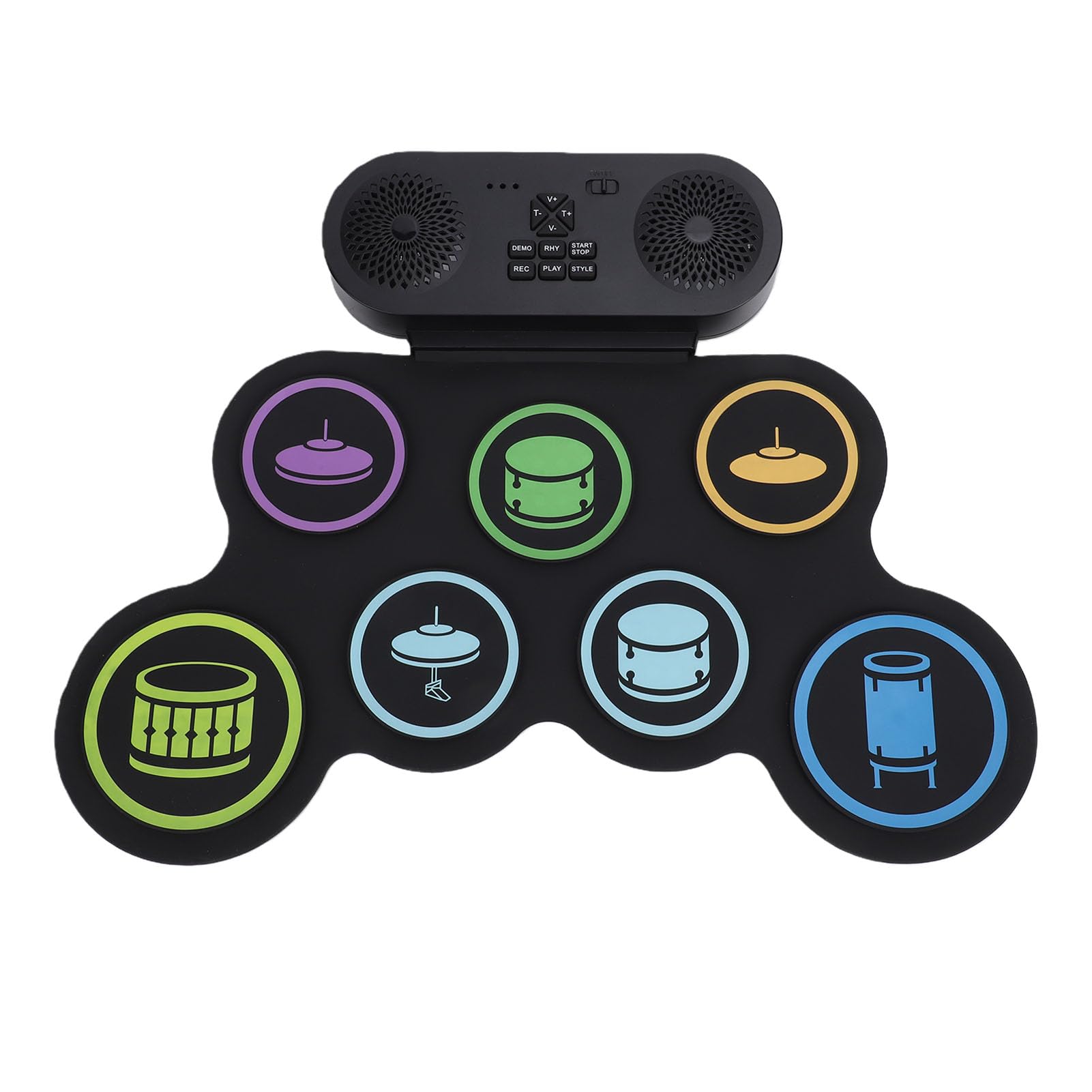 Cosiki Set di Batteria Elettronica Portatile in Silicone con connettività Bluetooth per Appassionati di Batteria - Pad per Esercitarsi con 9 Batterie per Sessioni Private e di Gruppo