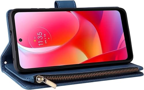 Miniatura 6 de LBYZCASE Funda 4G para Moto G Stylus (2022) con tarjetero, duradera, de lujo, magnética, de piel, con cremallera, bolsillo, correa para la muñeca,