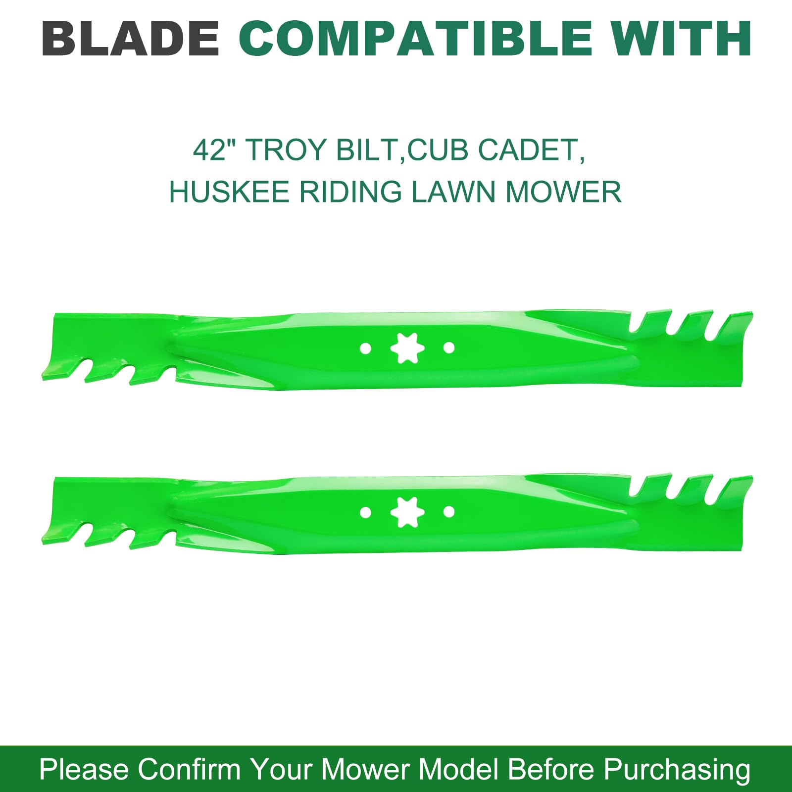 Juego de cuchillas para cortacésped compatible con Cub Ca det MTD Troy Bilt LTX1040 RZT-L42 942-04308-X 42 pulgadas, reemplaza al OEM Cub Ca det/MTD/Troy Bilt 942-04308-X (paquete de 2)
