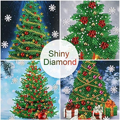 4 Pieces Christmas Cards 5D DIY Diamond Painting Greeting Card Xmas Tree Cards with Christmas Stickers for Xmas Greeting Gifts