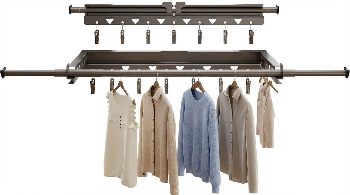 Invisible Balcony Laundry Hanger, Concealed Foldable Garment Drying Rack, Wall Mounted Retractable Clothes Airer, Lightweight Durable Household Drying Accessory for Indoor Living Space Wet Garment Arr