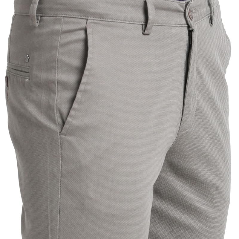Image of Turtle Men Cotton Stretch Grey Dobby Narrow Fit Flat Front Casual Trouser