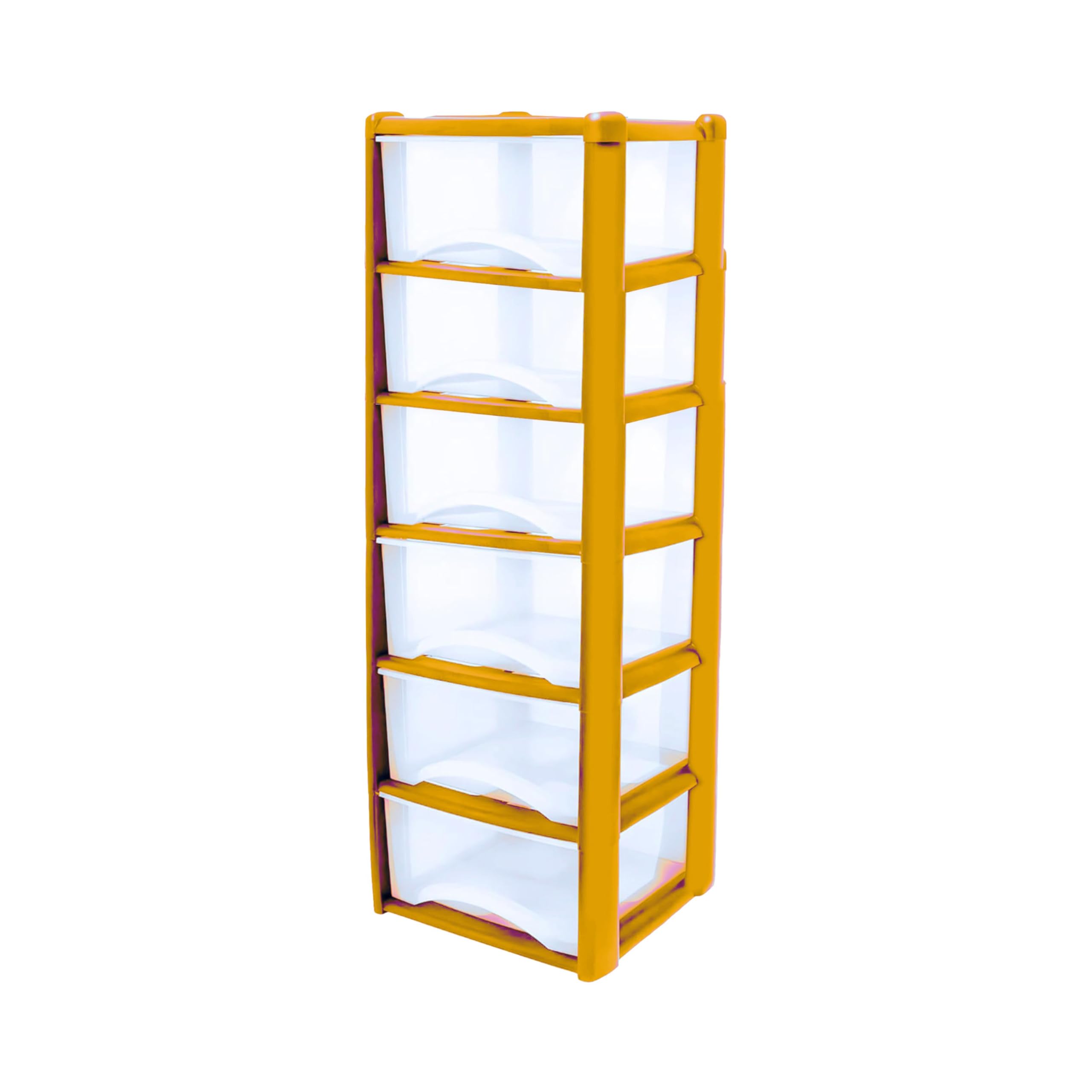 Neat. 6 Plastic Storage Drawers Unit with See-Through Drawers, Compact Vertical Design – Durable Plastic, Ideal for Organizing Office Crafts, and Household Items, 120cm x L39cm x W39cm -Yellow