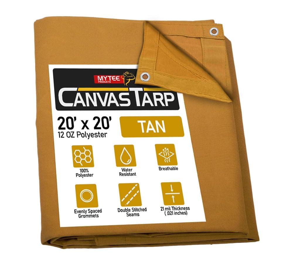 Mytee Products 20' x 20' Tan Canvas Tarp 12oz Heavy Duty Water