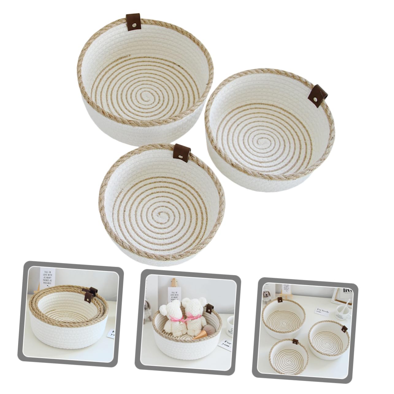 ABOOFAN Cotton Rope Woven Set Pcs Storage Basket Simple Elegant Home Decor Bathroom Bedroom Living Room