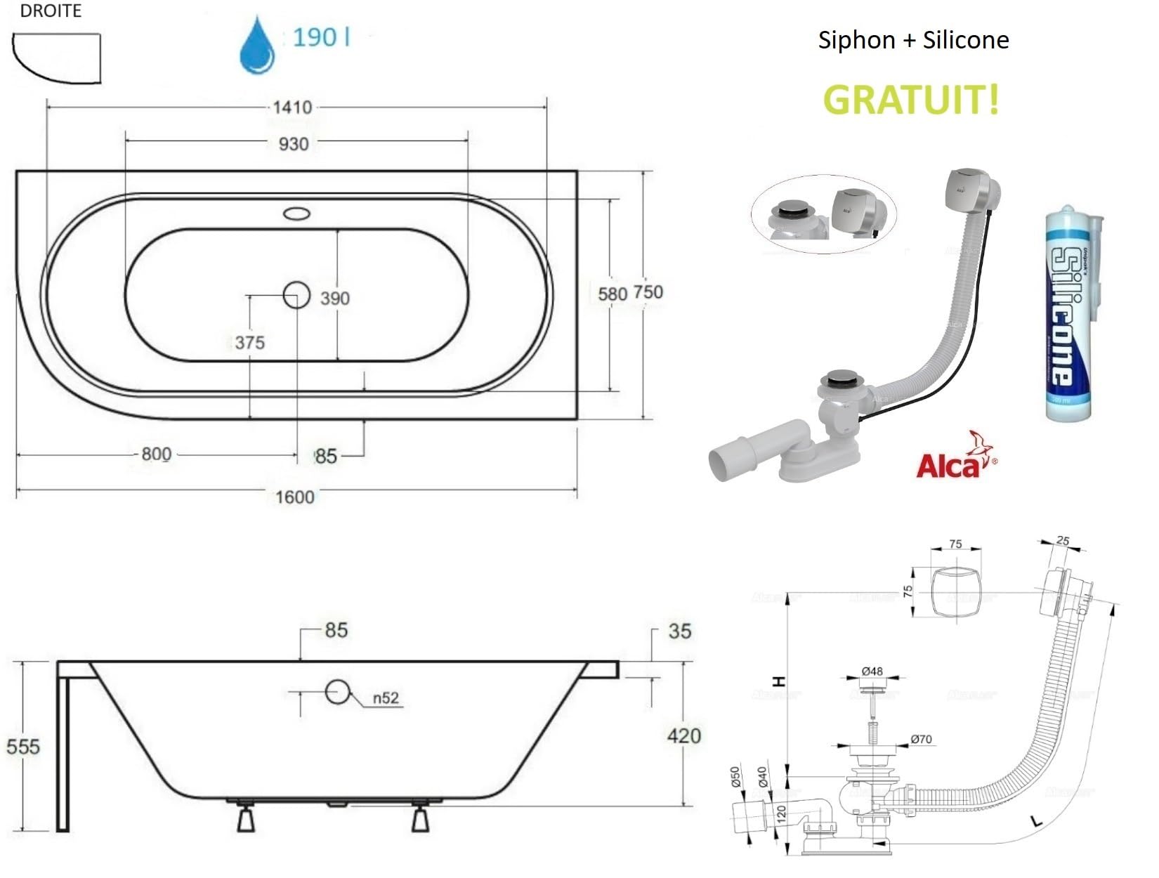 ECOLA® Badewanne Wanne Eckwanne Eckbadewanne für Zwei odern Design