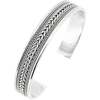 Treasure Bay Mens Solid 925 Silver Classic Bangle 925 Sterling Silver Braided Bangle for Women Men 18cm Sterling Silver