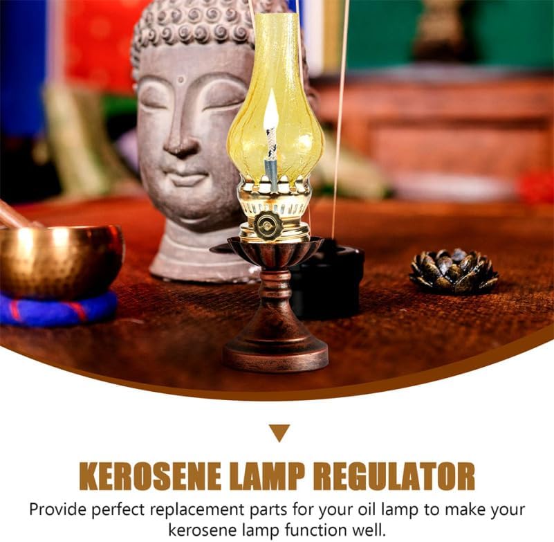 MAGICLULU Kerosene Lamp Burner Replacement, 4pcs Vintage Metal Regulator with Fiberglass Wick, Antique Oil Lantern Repair Kit, Retro Desktop Light Base Accessory for Hurricane Household Lighting