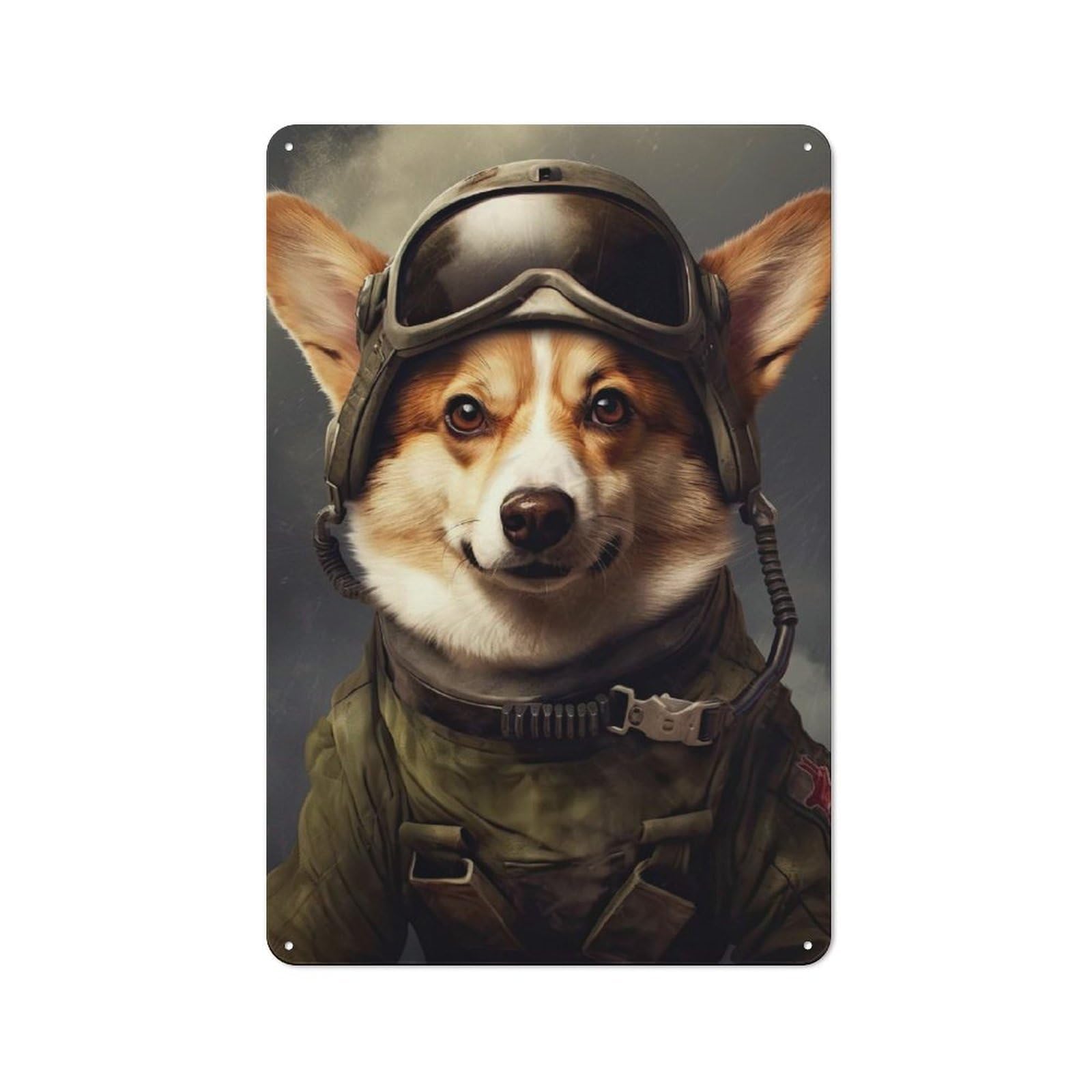 Junmoney Style-23 Corgi Soldier Rustic Metal Wall Decor 30X20cm, Decorative Tin Sign For Farmhouse Kitchen, Pantry Or Dining Area