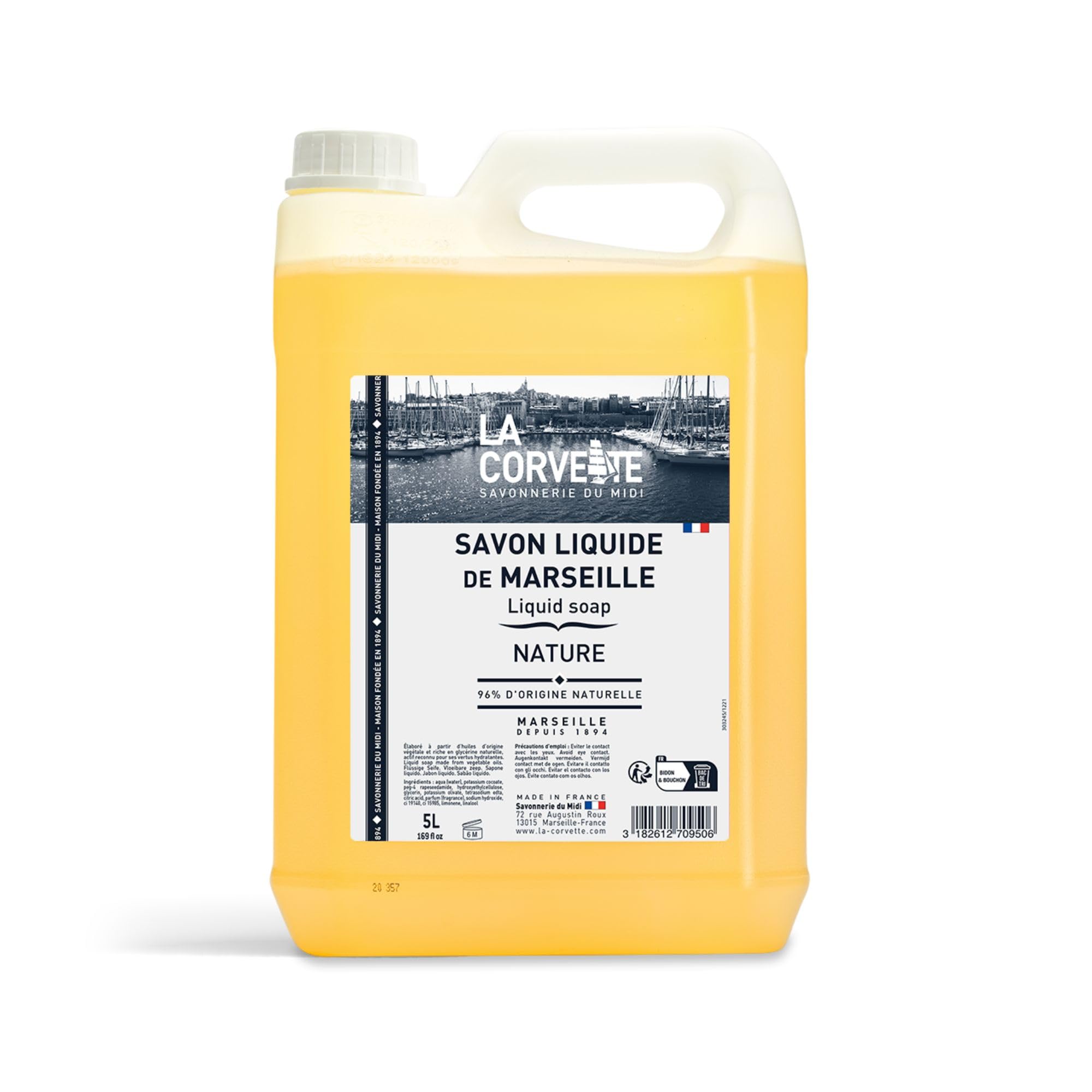 La Corvette - Sapone liquido di Marsiglia NATURE – 5L – 96% ingredienti di origine naturale