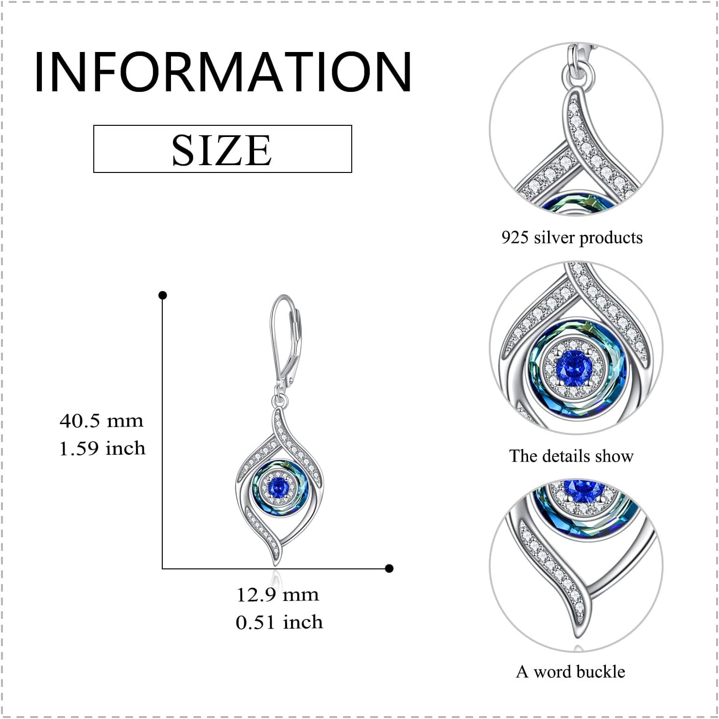 VONALA Evil Eye Earrings Sterling Silver Blue/Purple/Black Eye Dangle Drop Earrings with Blue Crystal Luck Amulet Protection Evil Eye Jewelry Gift for Women Teens Girls - Image 3