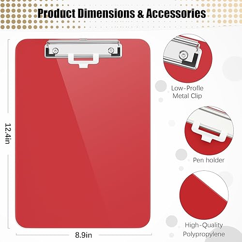 Miniatura 3 de Hongri Portapapeles de plástico de 8.5 x 11 pulgadas, portapapeles A4 rojo tamaño carta para enfermeras, estudiantes, profesores, oficina y escuela,