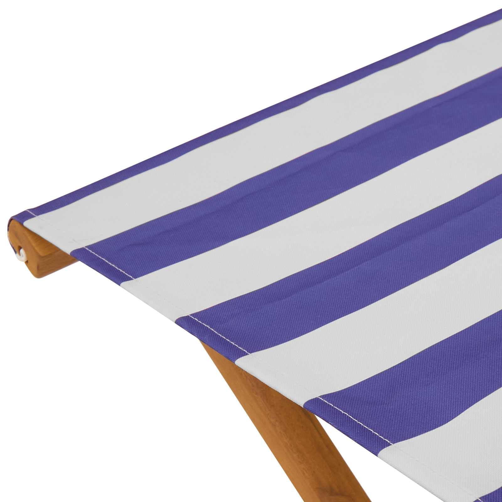 Set 2 Sedie a Sdraio Legno Eucalipto Massello Blu e Bianco | Poltrone pieghevoli per arredare terrazza, balcone o veranda. Supportano fino a 110 kg con seduta in poliestere.