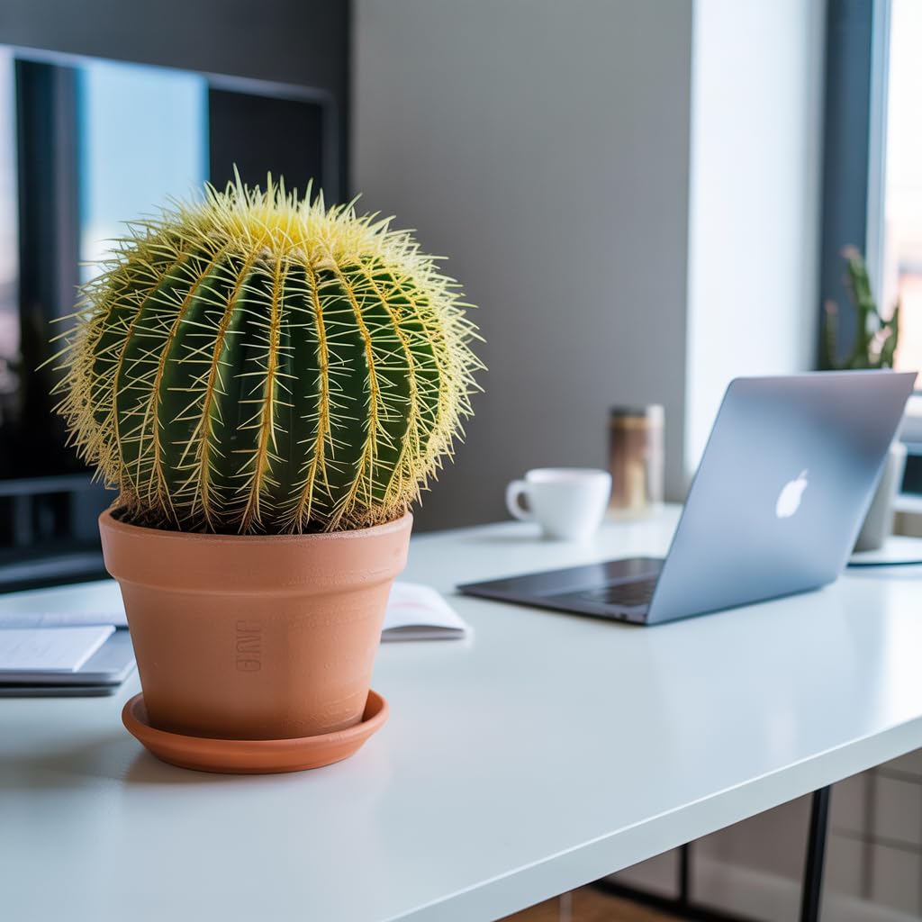 Iflo® Goldkugelkaktus Echinocactus grusonii Schwiegermutterstuhl XXL ca. 30-50 cm Höhe im Ø27 cm Topf – Pflegeleicht, selten gießen, echte lebende Zimmerpflanze