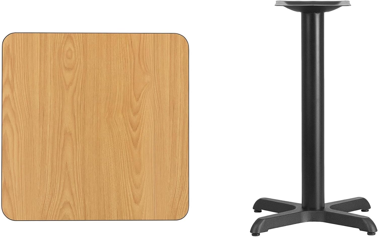 BOWERY HILL 24" Square Restaurant Dining Table, Black Natural Laminate Finish, 1.125" Thick Top, Melamine Core, Cast Iron Construction, Durable Indoor Dining Room or Hospitality Table
