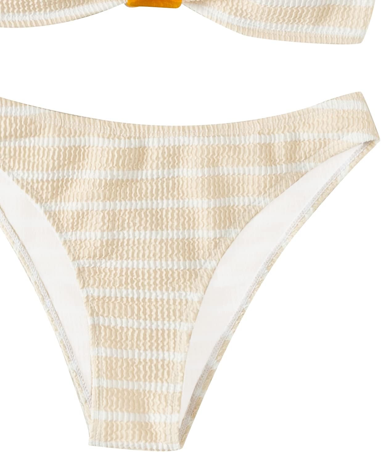 GORGLITTER Kadın Straplez Bandeau Mayo, Yüksek Bel Tanga Dokulu Bikini Takımı, Plaj Kıyafeti