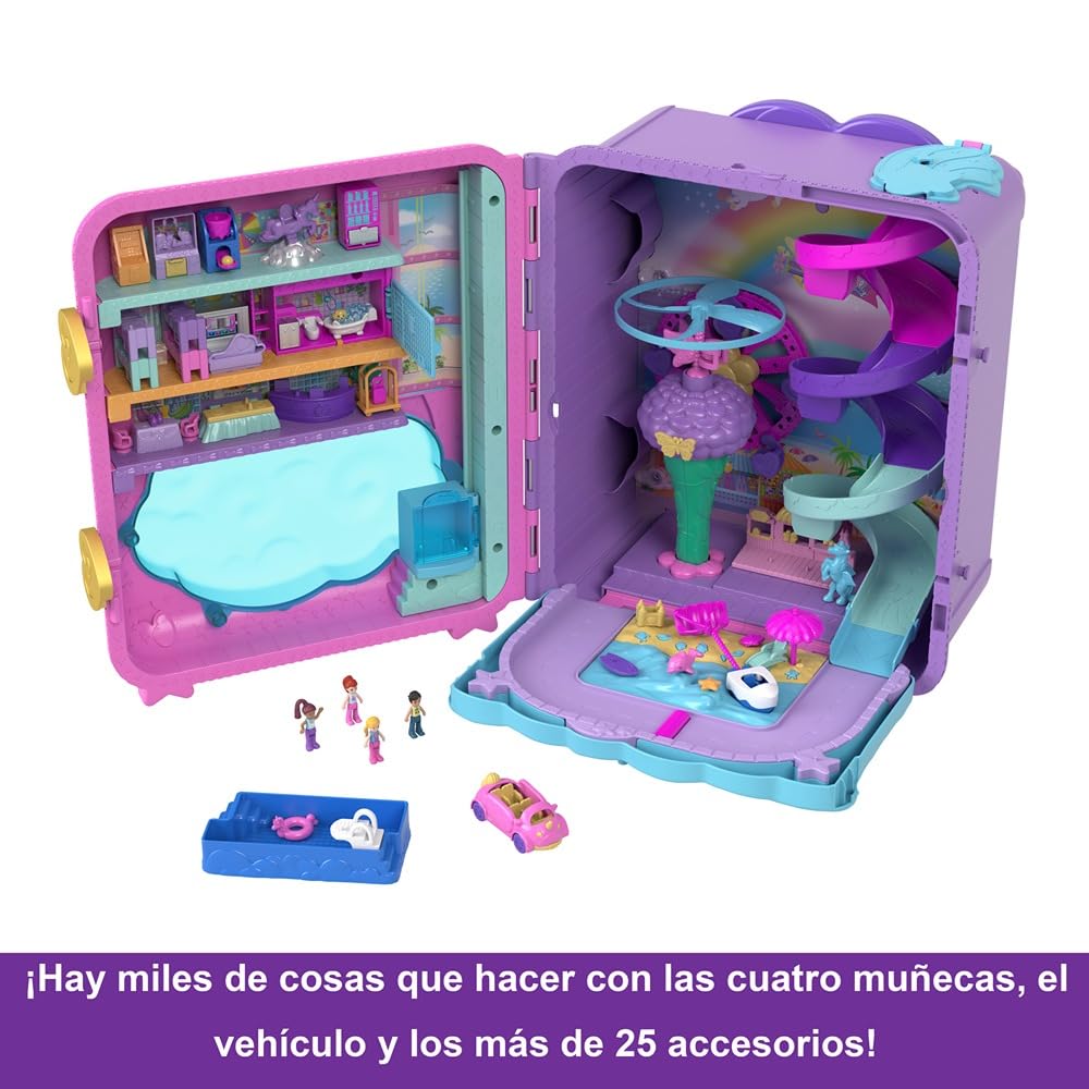 Polly Pocket Maleta Vacaciones sobre Ruedas Cofre con muñecas y Accesorios, Juguete +4 años (Mattel HKV43)