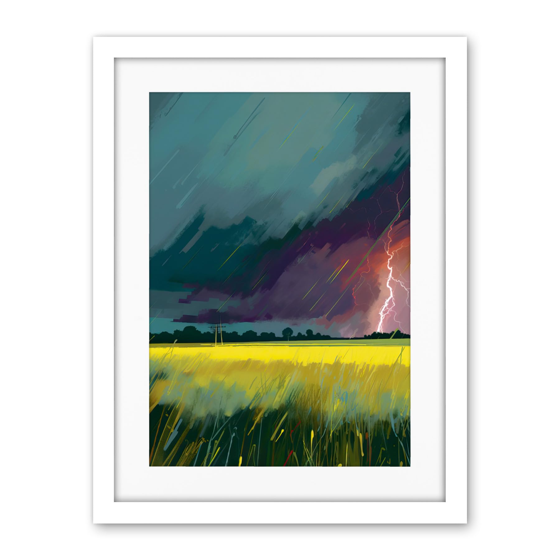 Artery8 Lightning Strike Over an Open Countryside Field Artwork Framed Wall Art Print 18X24 Inch