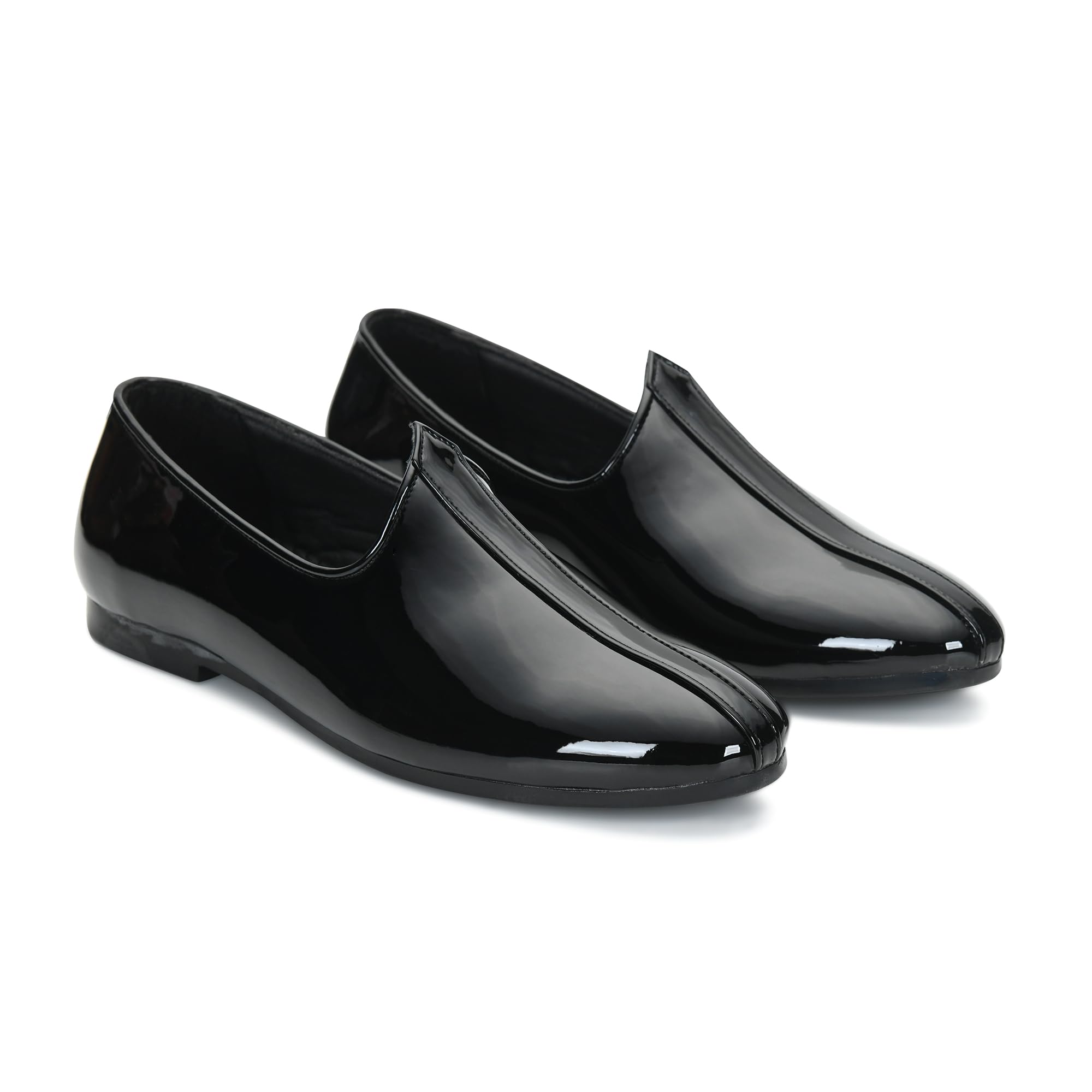 Men’s Patent Finish Jutti Mojari Style Ethnic Slip-On Shoes | Faux Leather Loafers with TPR Sole for Festive & Casual Wear – Available in Black, Brown & Tan-image-34