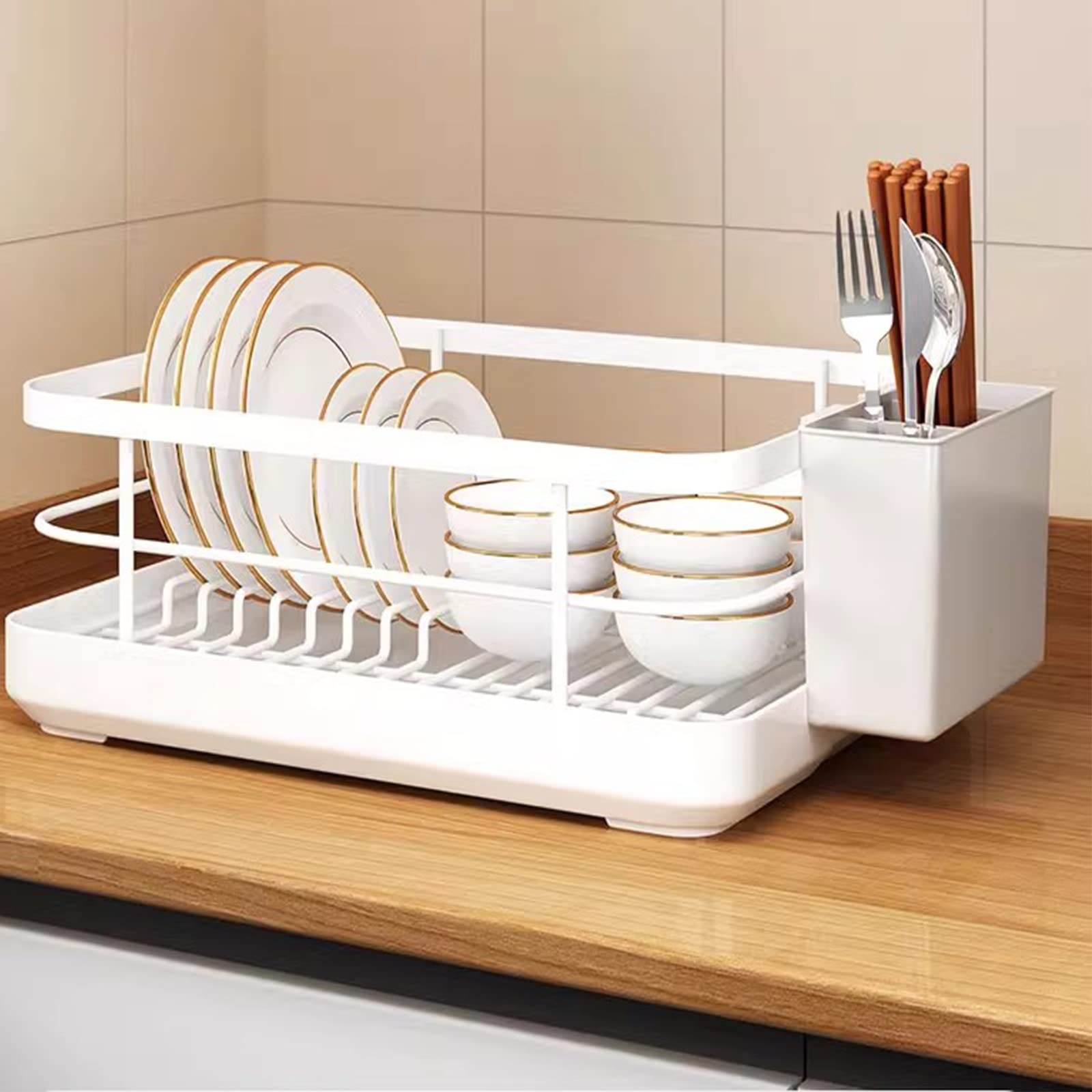 TYUHDUYUR Drying Rack for Kitchen Counter, Large-Capacity Dish Rack Rt-Proof Dish Drainer with A Cutlery Holder for Vario Tableware