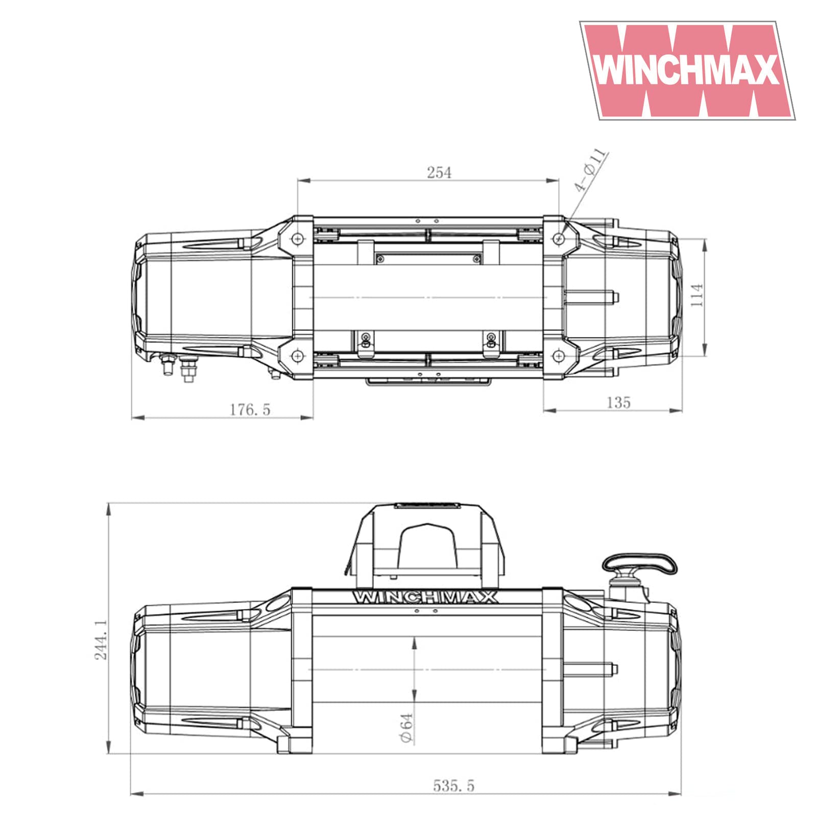 Winchmax 13500 lb / 6123 kg Serie SL Verricello Elettrico Originale 24v Arancione. Fune Metallica da 24 m x 9,5 mm, Gancio a Forcella da 3/8 di Pollice, Guida a rulli. 2 telecomandi Senza Fili.