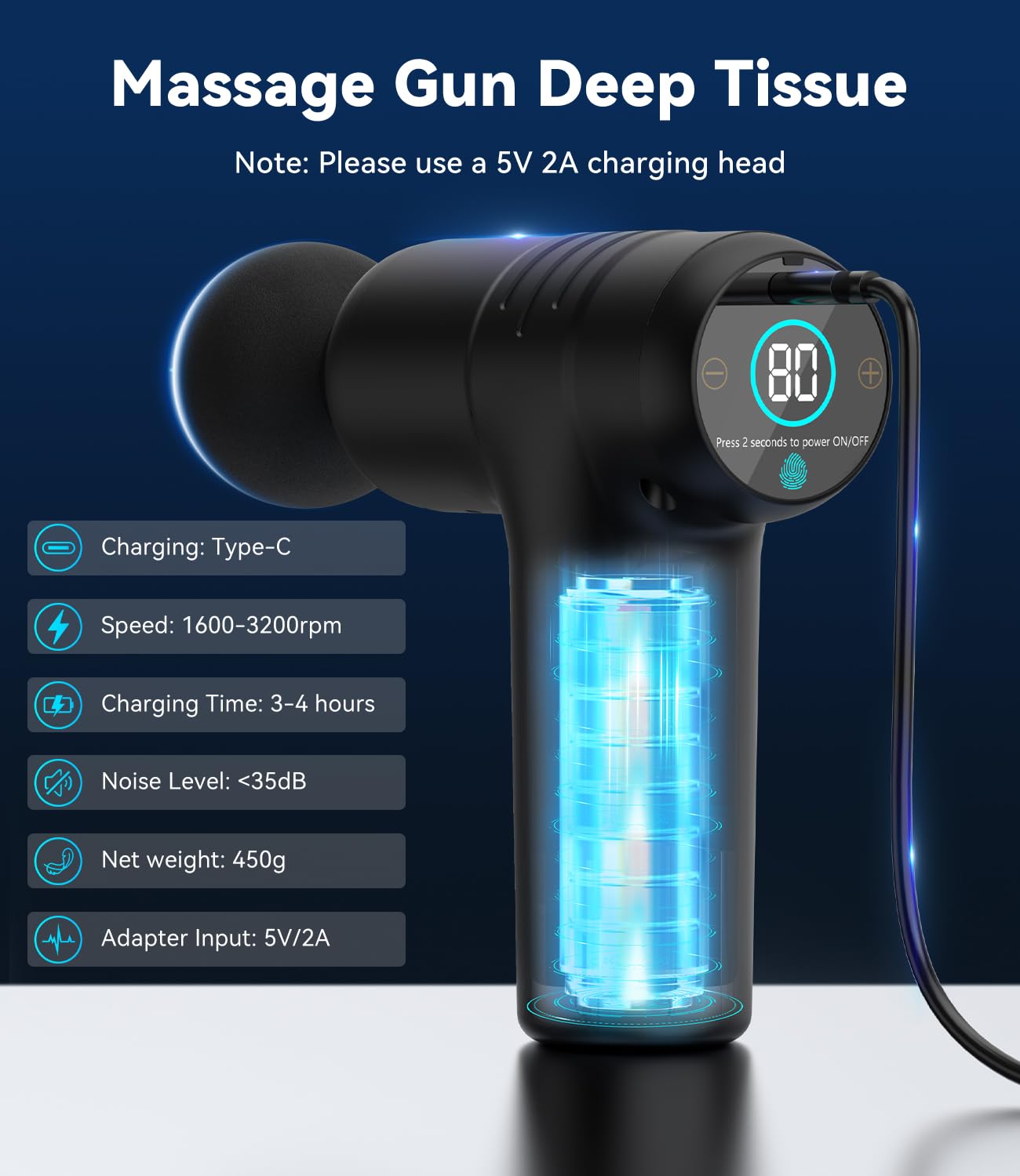 Mini Massagepistole Faszienpistole Mini Massagegerät Massage gun, 30 Stufen & 12mm Amplitude, 450g Leicht & <40dB, Touchscreen, 4 Aufsätze, USB-C, Tiefenmassage für Muskeln