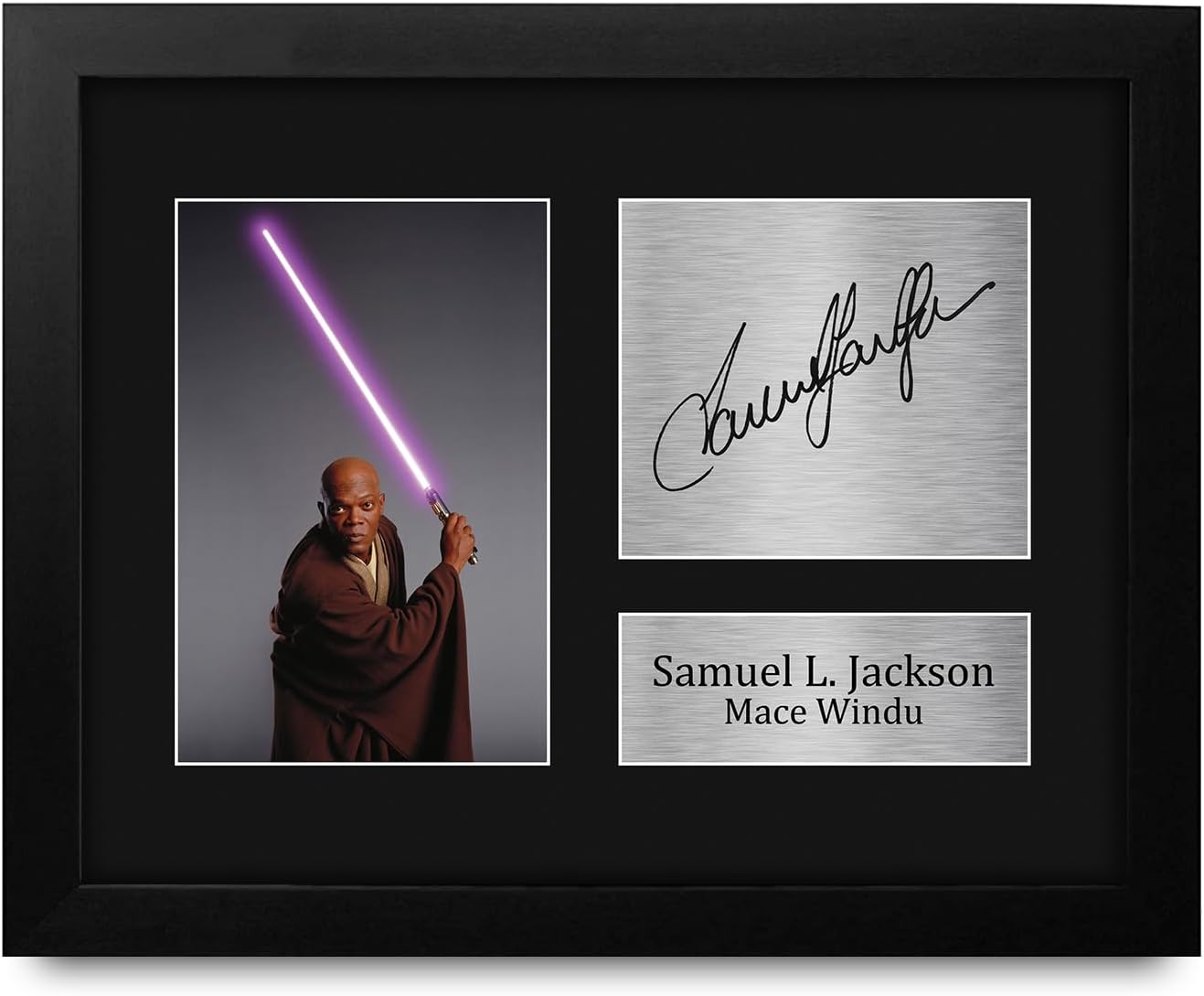 HWC Trading Samuel L. Jackson Framed Gift Signed Printed Autograph Star Wars Mace Windu Print Photo Picture Display - US Letter Size